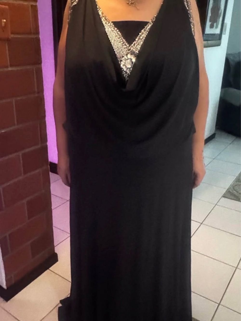 Elegant Black Evening Gown with Embellished V-Neck